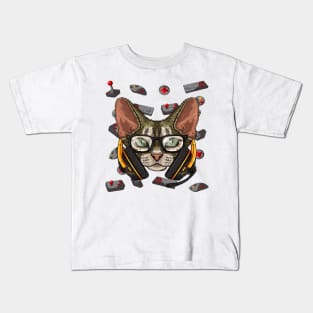 Gamer Devon Rex Gaming Cat Video Game Player Boys Kids Kids T-Shirt